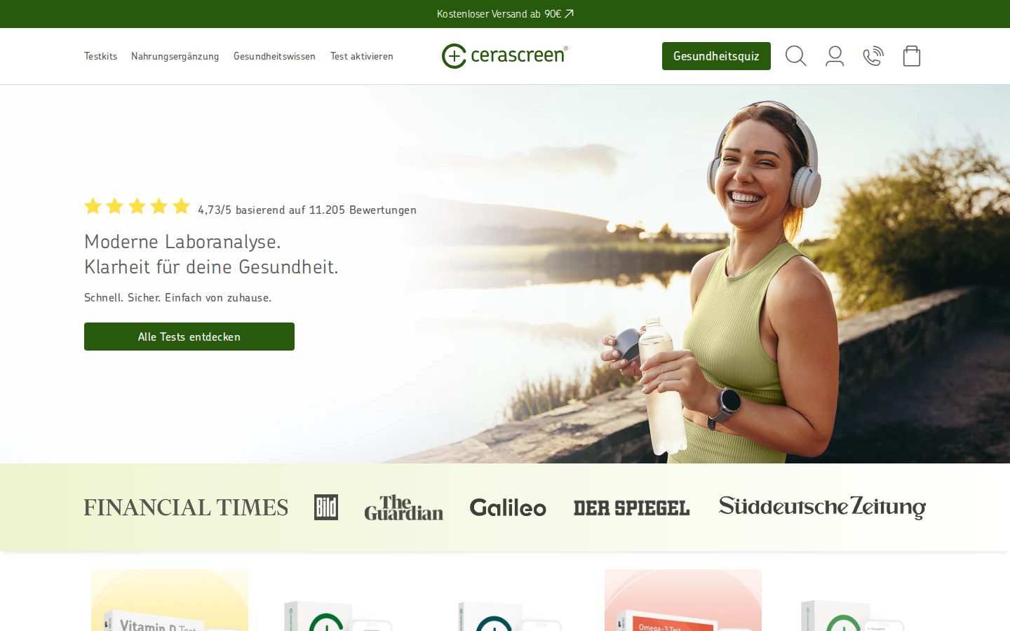 Startseite von cerascreen