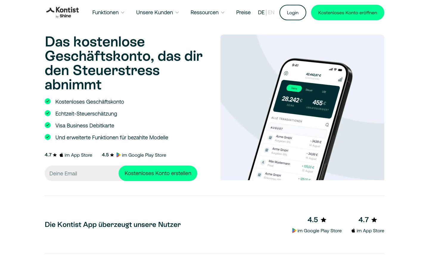 Startseite von Kontist