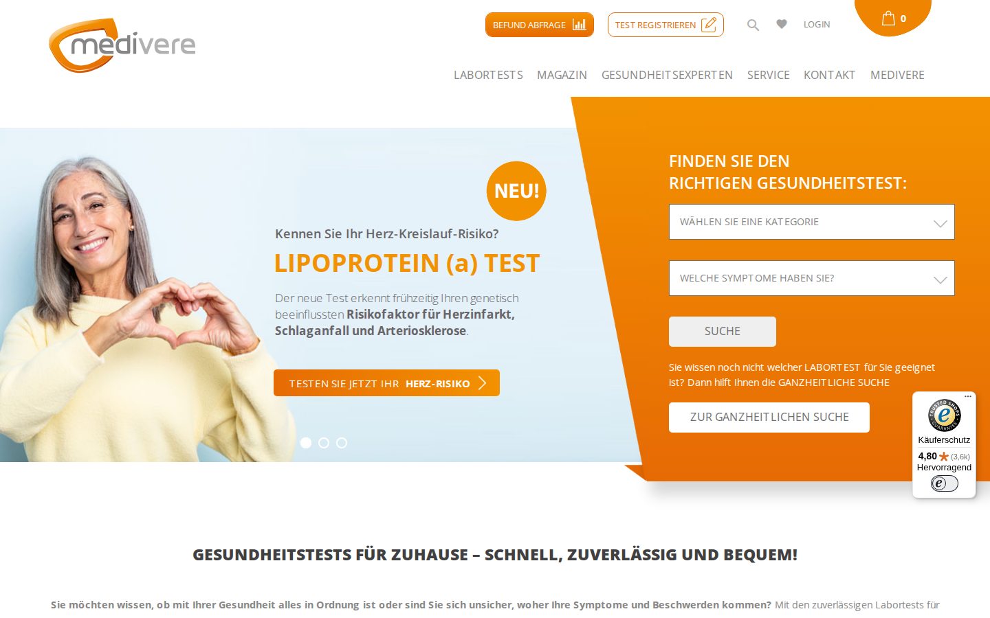 Startseite von medivere:diagnostics