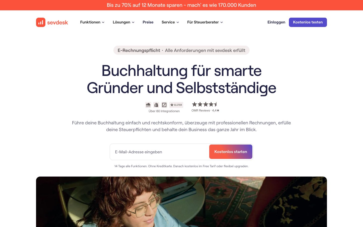 Startseite von sevdesk
